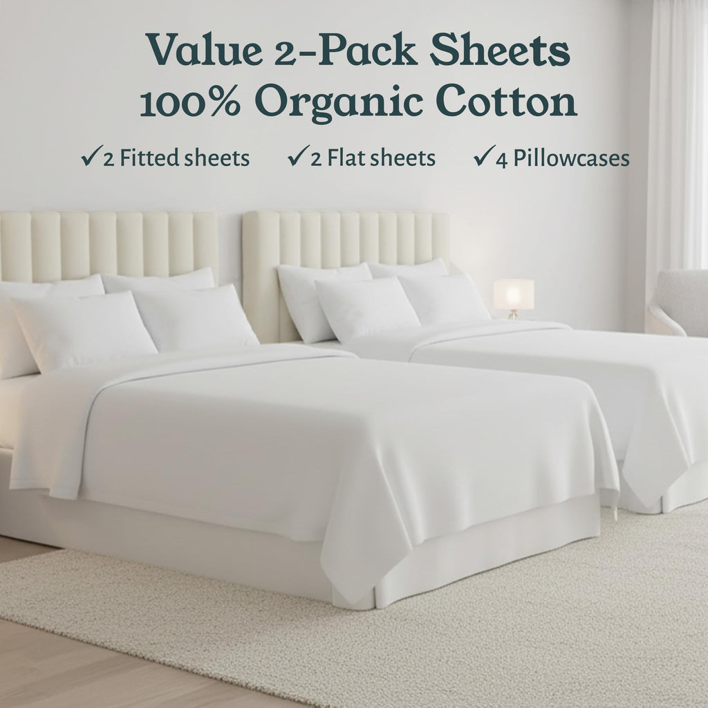 2 Pack 100% Organic Cotton Percale Sheets, White