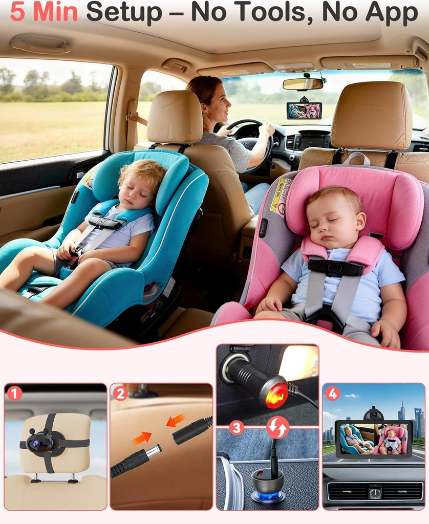 Dual Baby Car Camera HD 1080P: 6.9" Split-Screen Monitor for 2 Kids & Twins