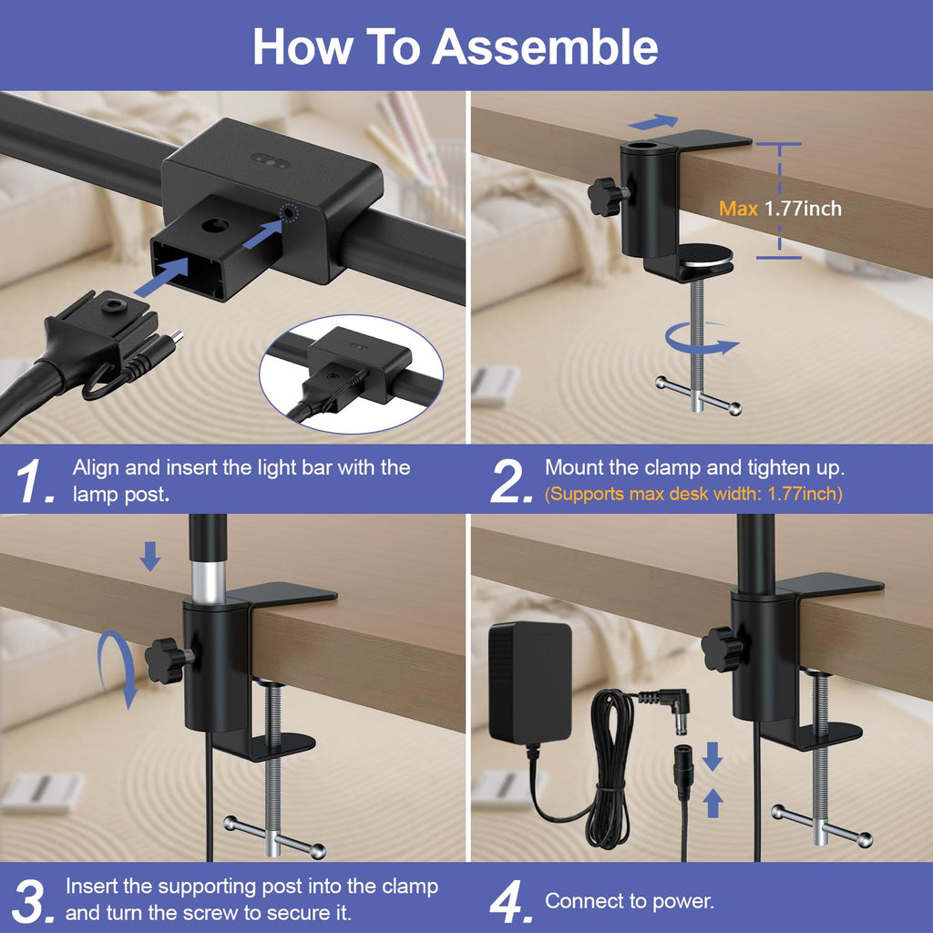24W Led Desk Lamps with Clamp Home, 31.5-in Double Head, Black