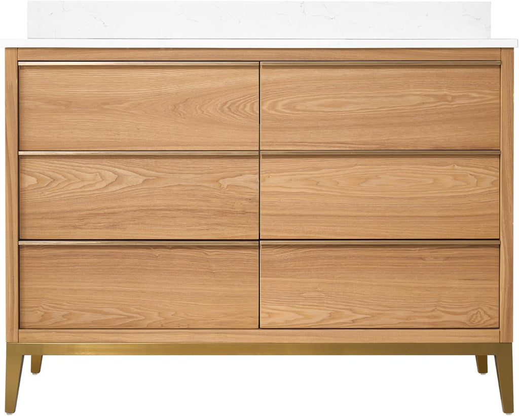 48" Bathroom Vanity with Sink, Freestanding Wooden Bathroom Makeup Cabinet W/ 6 Soft-Close Drawers and