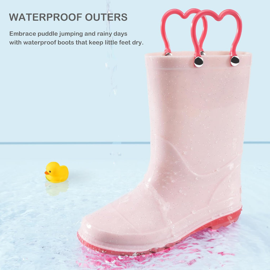 Girls Rain Boots with Easy-On Handles Kids Boys Boots