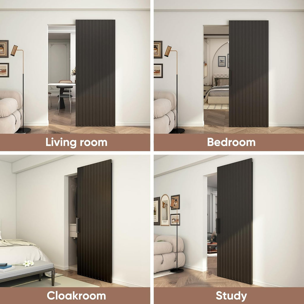 42"x84" Concealed Sliding Barn Door with Soft Close Hardware Kit, Black Hidden Door for Opening 38"-