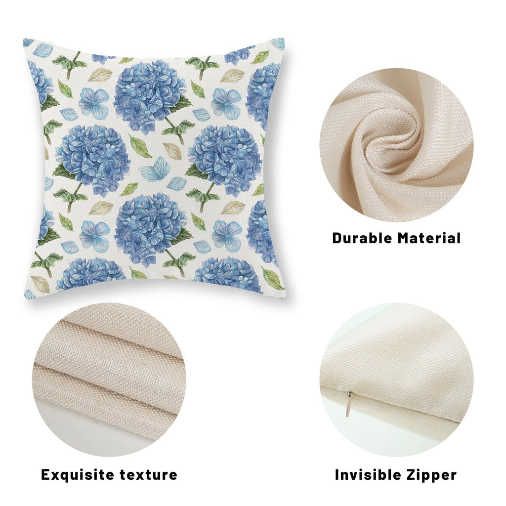 Spring Pillow Covers 20x20 Set of 2, Blue Hydrangea Flower Throw Pillows Spring Summer Floral Decorations Hydrangea