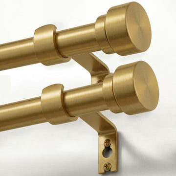 2-Pack Brass Gold Heavy Duty Curtain Rods for Windows 28 to 48 Inch, 1 Inch Pole Adjustable Curtain Rod Set with Easy - Set of 2