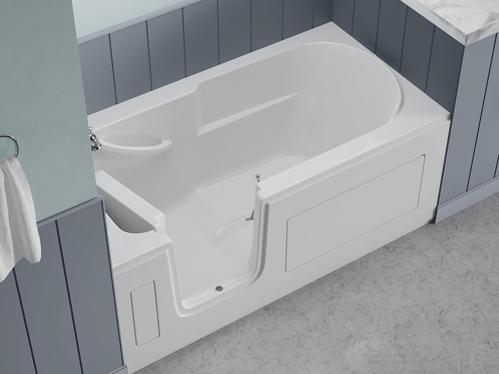 Walk-In Tub 60'' x 30'' Acrylic, Left Drain, Easy Step Low Threshold, Non-Slip Floor, Modern Chrome Details, Glossy