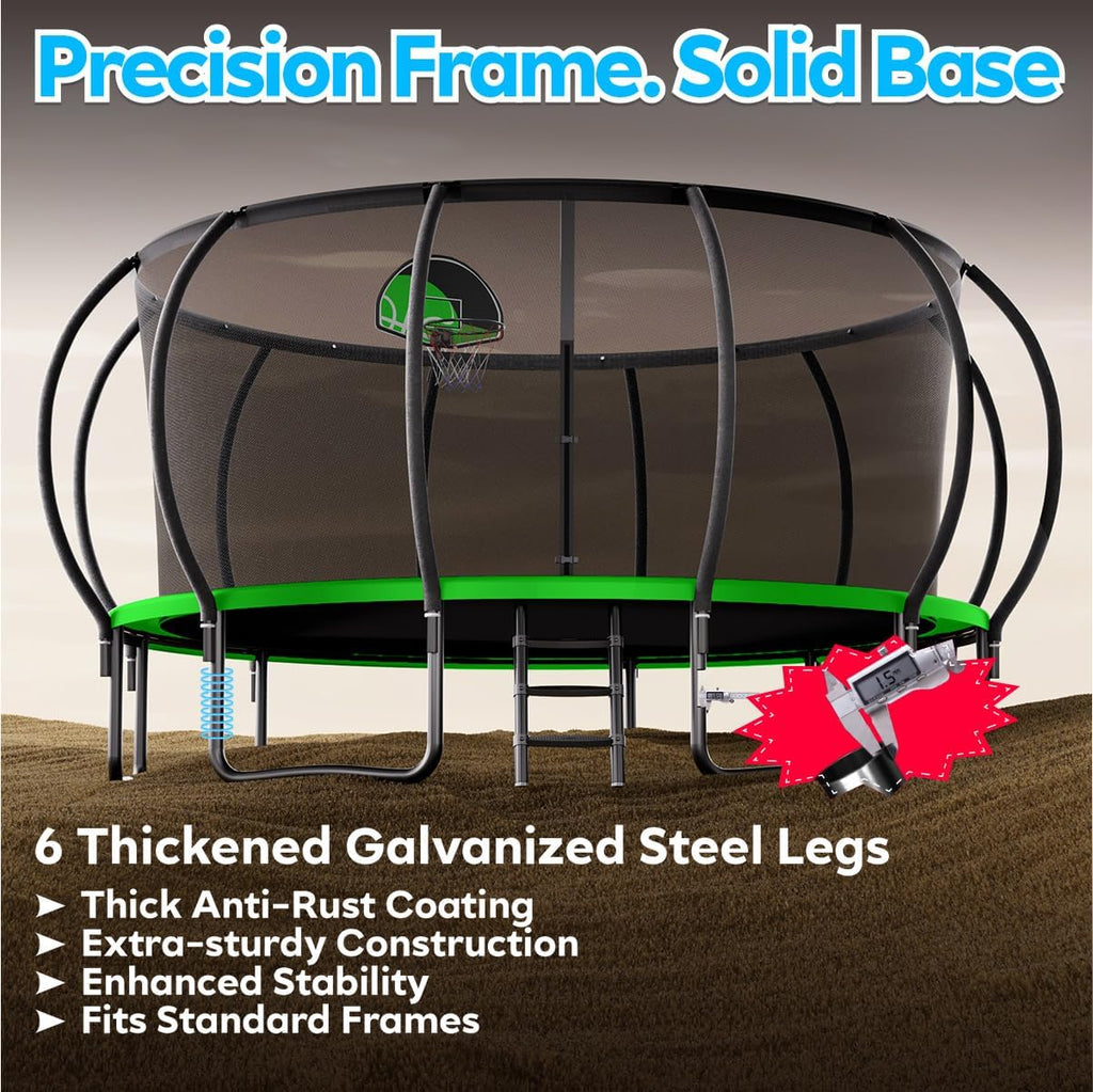 Trampoline 8 10 12 14 15 16FT, 1500LBS Weight Capacity Backyard Trampoline Outdoor with Basketball Hoop, Enclosure