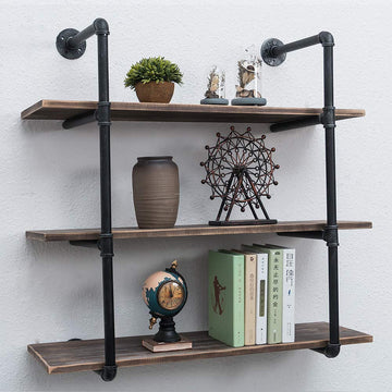 Industrial Pipe Shelving Metal Floating Shelves, Rustic Kitchen Wall Shelf Wood Hanging Shelf, 36in Steampunk Large