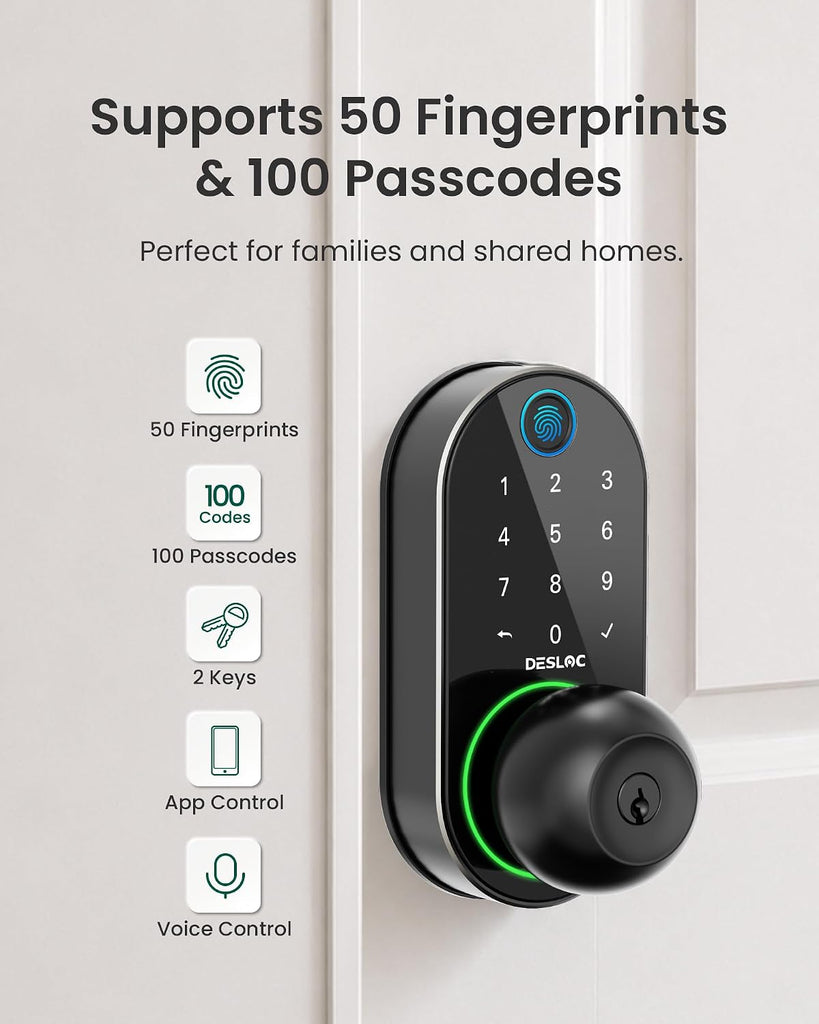 Fingerprint Door Knob Lock, Built in WiFi, 8-Month Battery