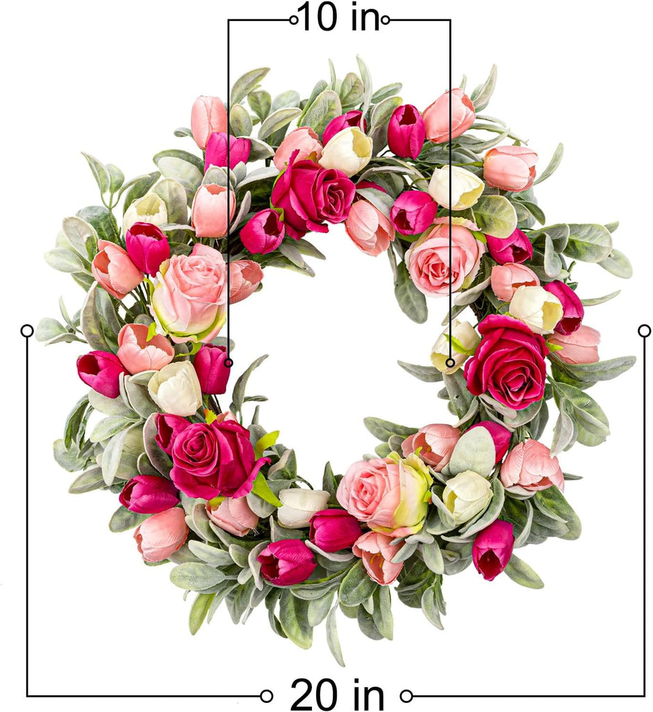 20 Inches Farmhouse Valentines Wreath Modern Valentine Flower Wreath Rocco Valentines Day Door Wreaths with Red Pink