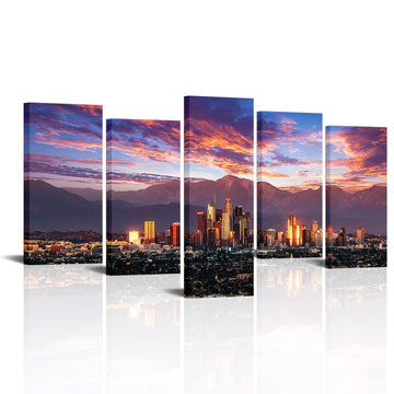 Los Angeles Skyline Canvas Wall LA City Pictures Painting California Sunset Cityscape Prints Wall Decor Large Framed