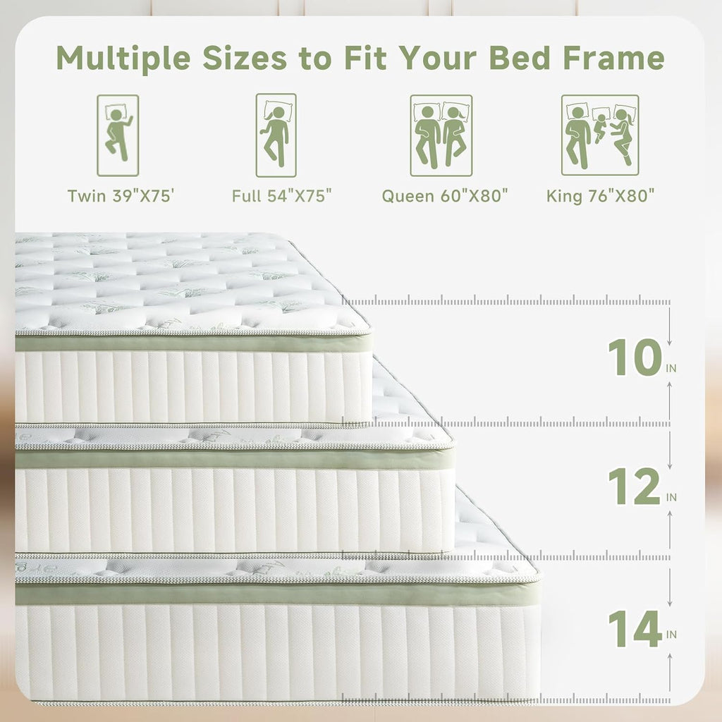 King Size Mattress, 14 Inch Hybrid King Mattress in a Box, Medium Firm Memory Foam Mattress, with Individual Pocket