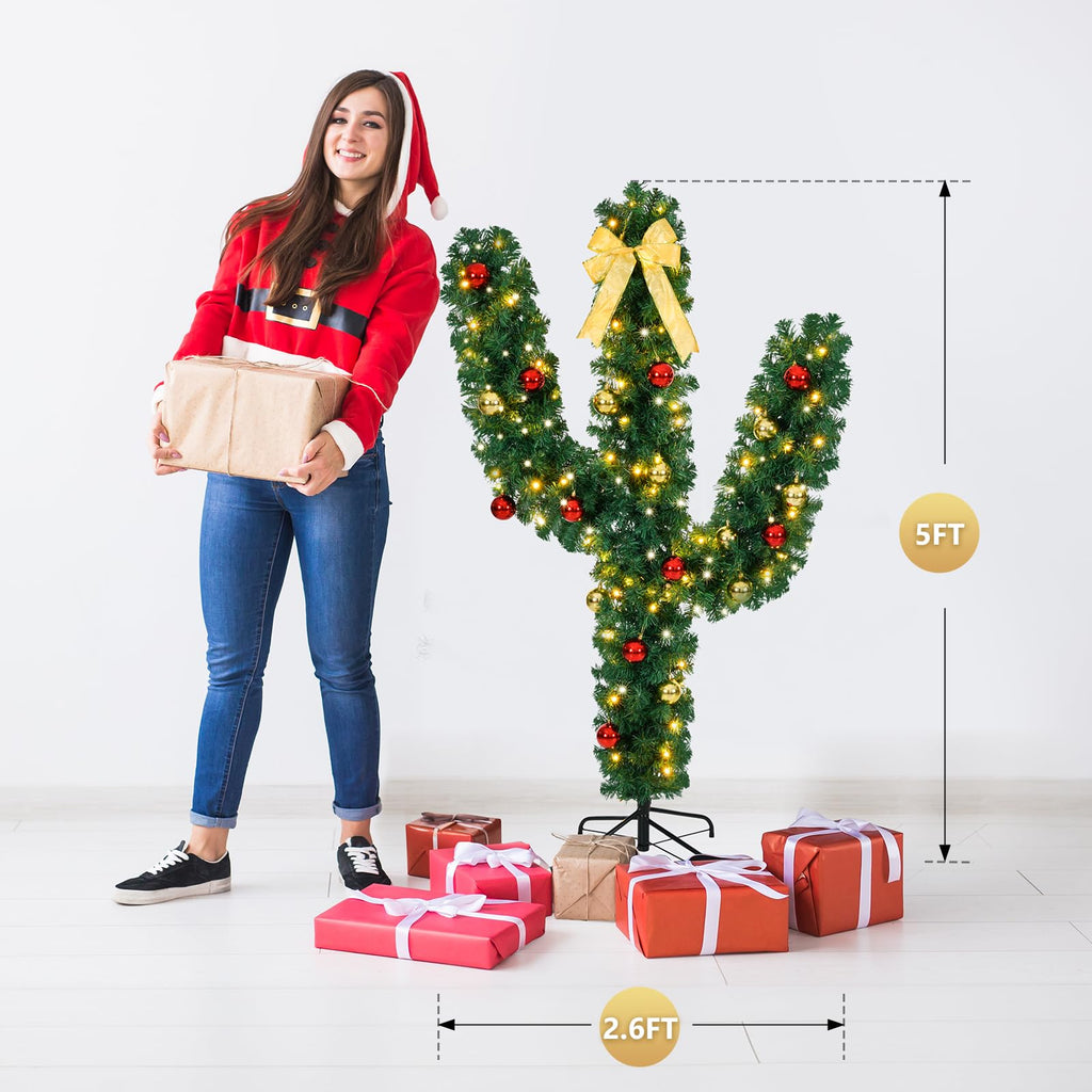 5ft Pre-lit Cactus Christmas Tree, 110 LED Lights, 400 Tips