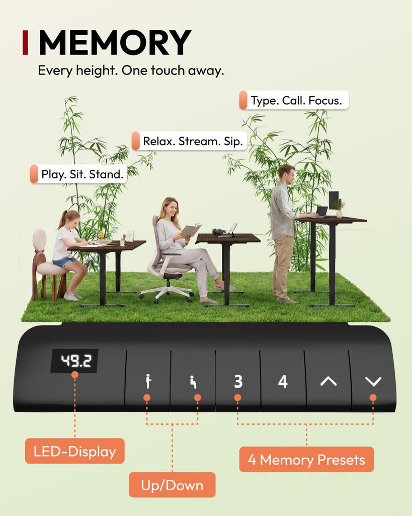 Solid Bamboo Dual Motor Standing Desk, 220 lbs, 72×30
