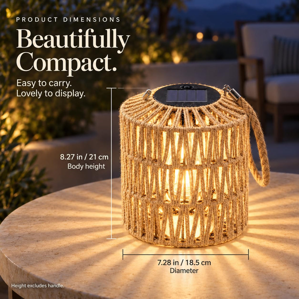 8.27" Large Solar Rope Lanterns Outdoor Hanging Natural Plant-Fibers