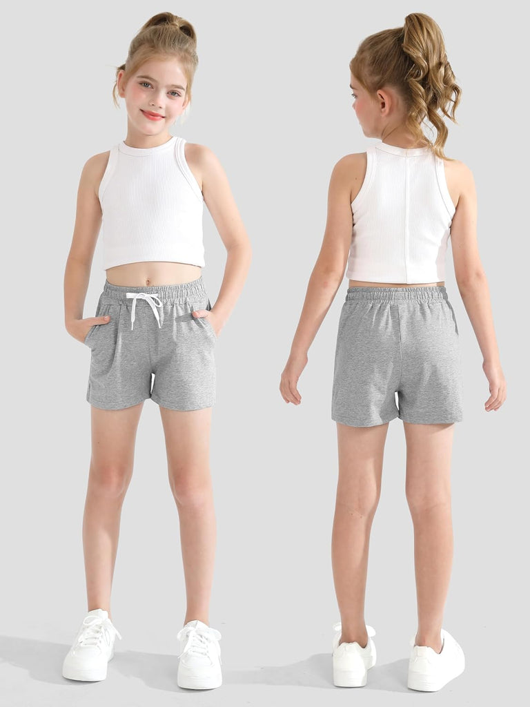 5 Pack Girls Athletic Shorts Active Performance Shorts Kids Summer Sports Running Yoga Short with Drawstring