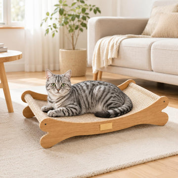 Wooden Cat Hammock Bed - Elevated Pet Lounger for Cats & Small Dogs, Sturdy Natural Wood Frame, Breathable Mesh