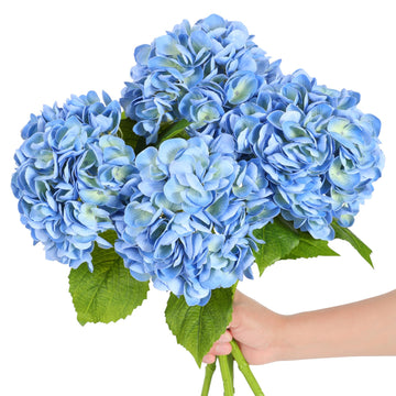 4Pcs Blue Artificial, 22.5In Latex Faux Real Touch Large with Long Stems & Leaves Decor Wedding Party