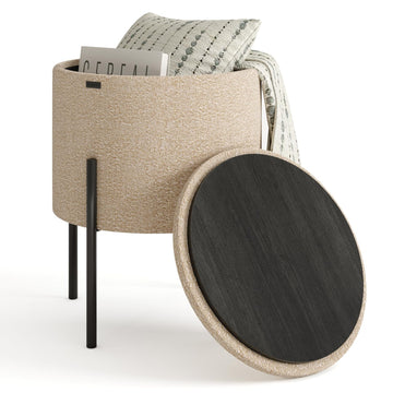 Round Ottoman with Storage, Boucle Storage Ottoman, Foot Stool, Makeup Vanity Stool, Small Foot Rest, Modern Ottomans