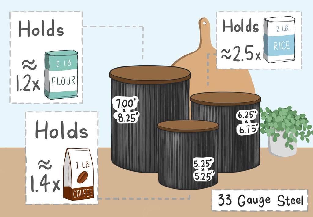 Farmhouse Kitchen Canisters for Countertop - Approx. 5, 4 & 2 Quart/Tin Canisters Sets for the Kitchen/Rustic Home