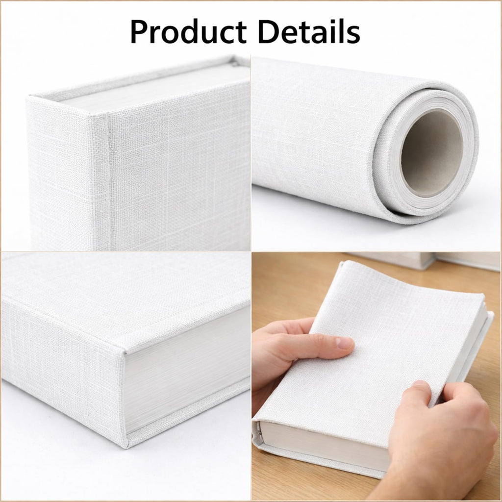 White Bookbinding Linen Fabric 57"x17.3" for Bookbinding, Archival Thick Backing, Fray-Resistant Fabric for Wedding
