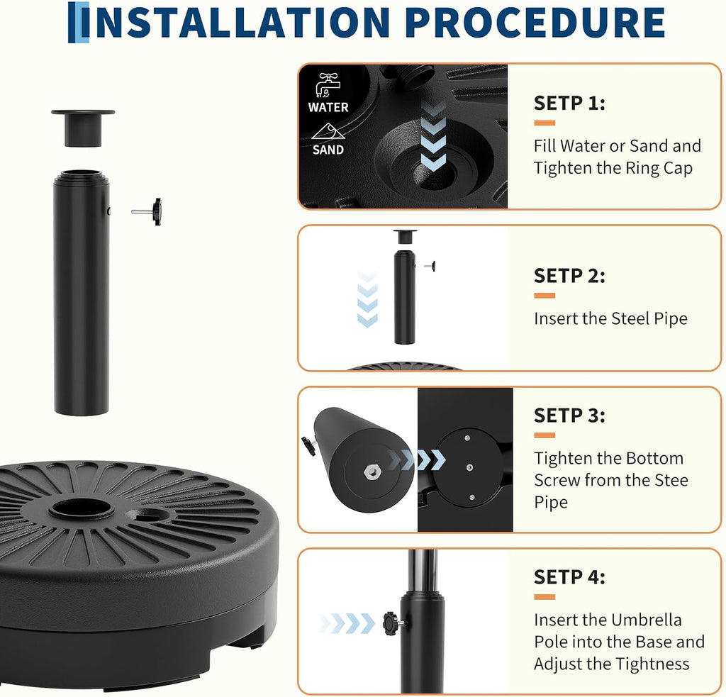 Patio Umbrella Stand, 20" 330LB Capacity Outdoor Umbrella Base with Adjustable Steel Pole Adapters Fits 1.5" to 2.1"