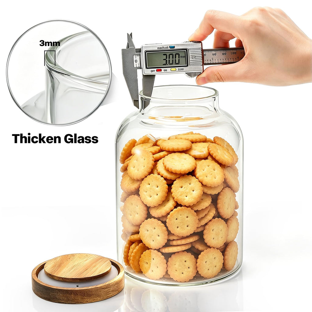 2 Pack Large Glass Food Storage Jar with Airtight Wooden Lid, 66 FL OZ(1950ml) Glass Food Canister and Pantry