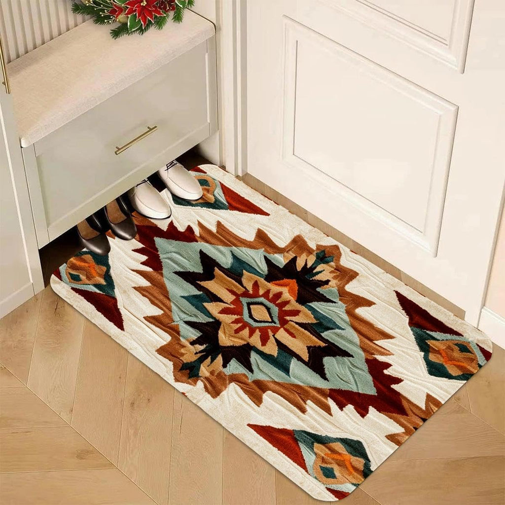 Rustic Navajo Kitchen Rugs Set of 2, Aztec Geometric Cotton Blend Linen Non Slip Kitchen Floor Mats Bedroom Bathroom