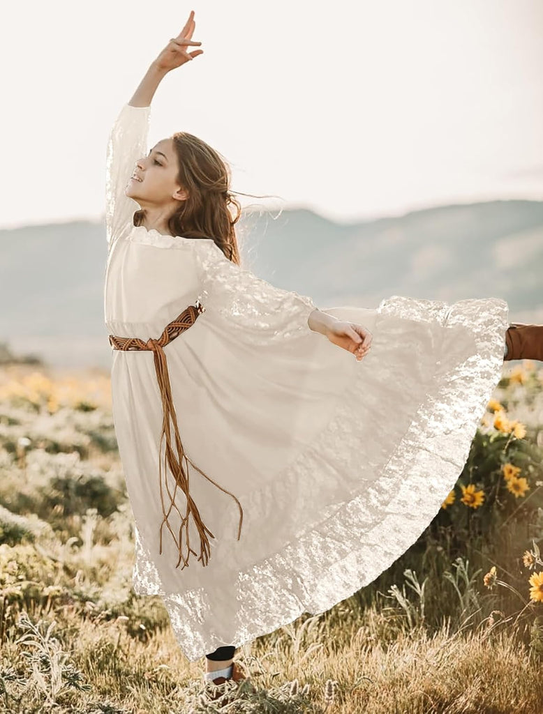 Girls Fall Boho Flower Long Sleeve Party Maxi Dress