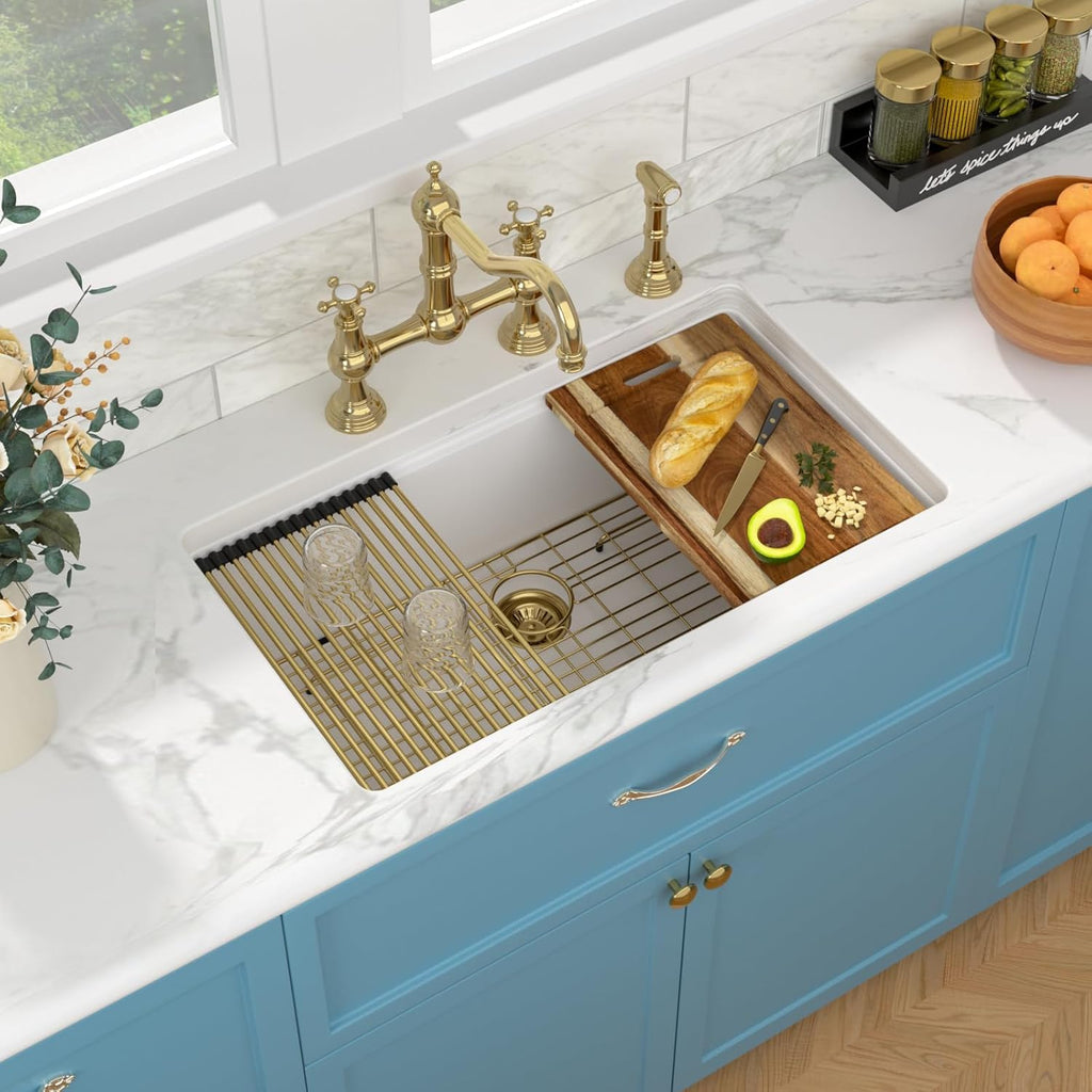 33 Granite Composite Kitchen Sink White Undermount Sink 33 x 19 Inch