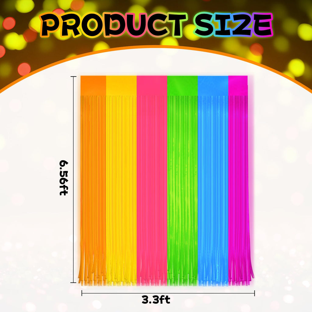 8 Pack Glow in The Dark Curtains Party Supplies 6.6 x 3.3 Ft Glow Tinsel Foil Fringe Curtains Colorful Patchwork