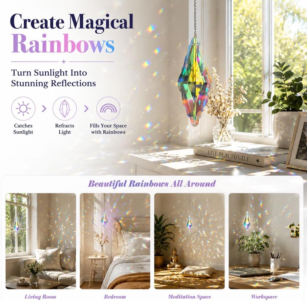 5" Large Crystal Sun Catcher 3PCS - Hanging Prism Rainbow Maker Windows - K9 Crystal Prism Suncatcher Set for Indoor