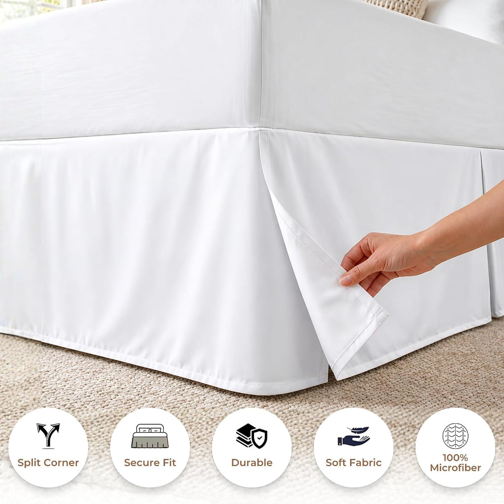 Dee's Collection Queen Size Bed Skirt 15" Drop Hotel Quality Pleated Dust Ruffle with Platform Style Secure Fit