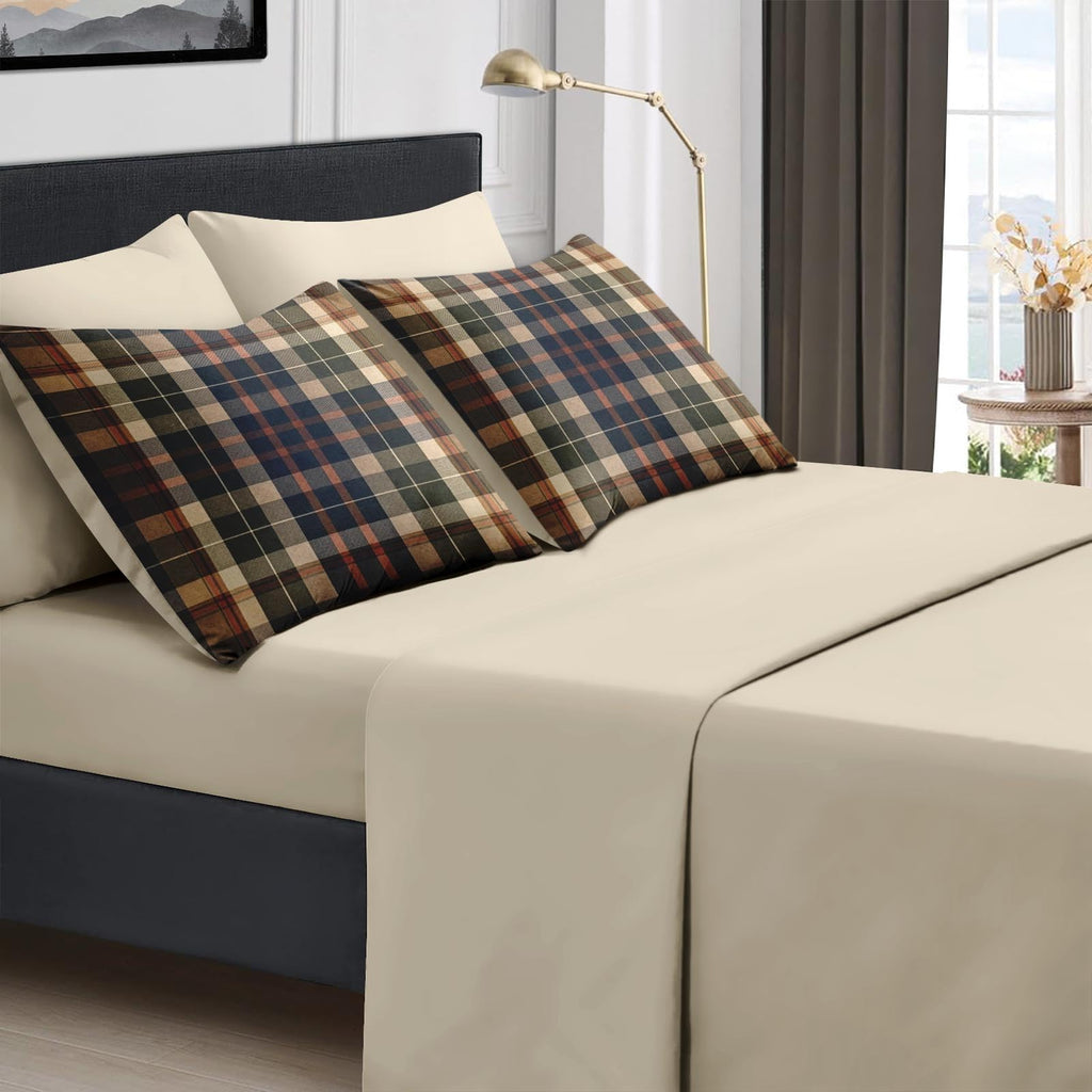 Comforter Set, 5 Pieces Plaid Tartan Bedding Set