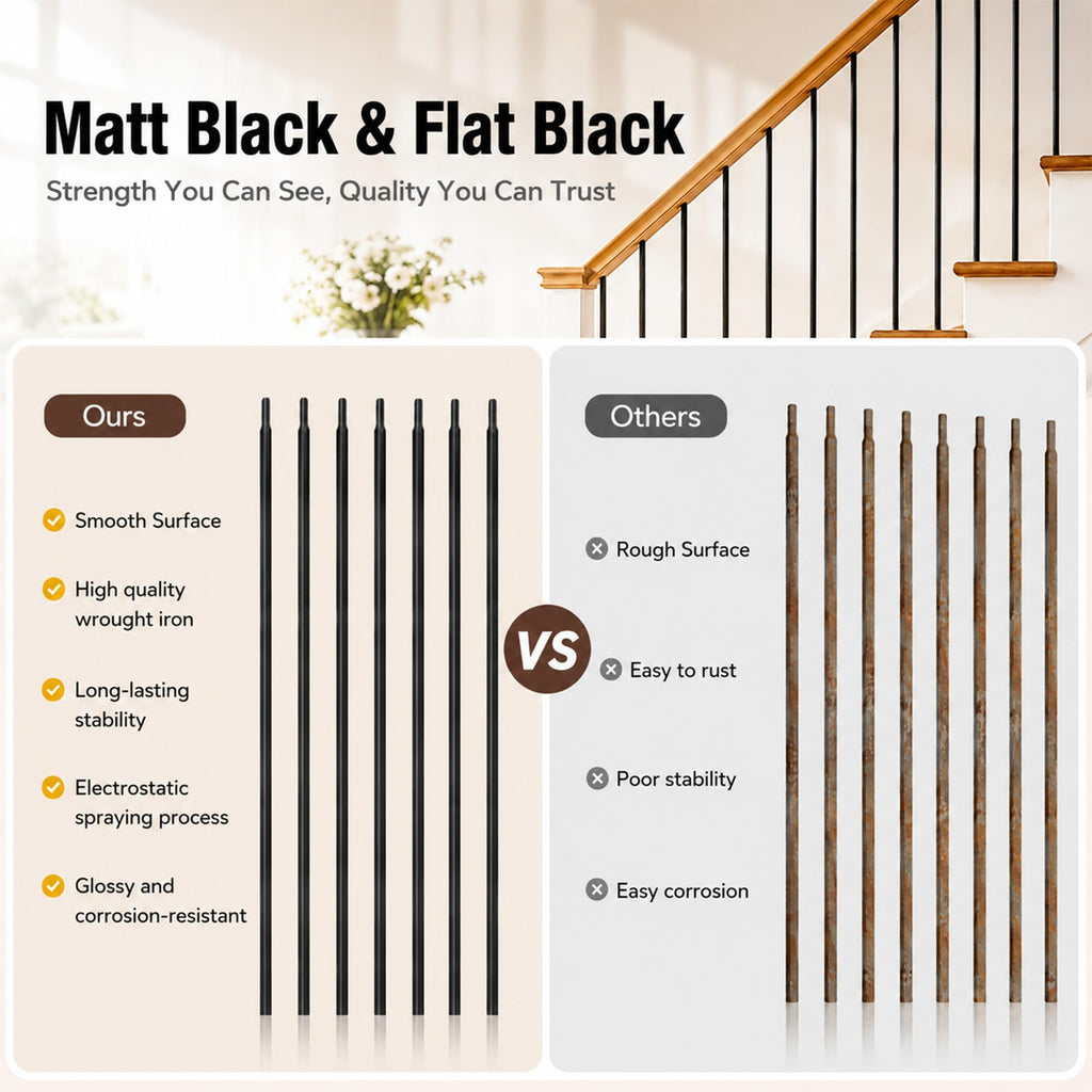 16 Pcs Wrought Iron Balusters for Staircase, 1/2" x 44" Hollow Straight Iron Spindles Deck Balusters, Deck Railing