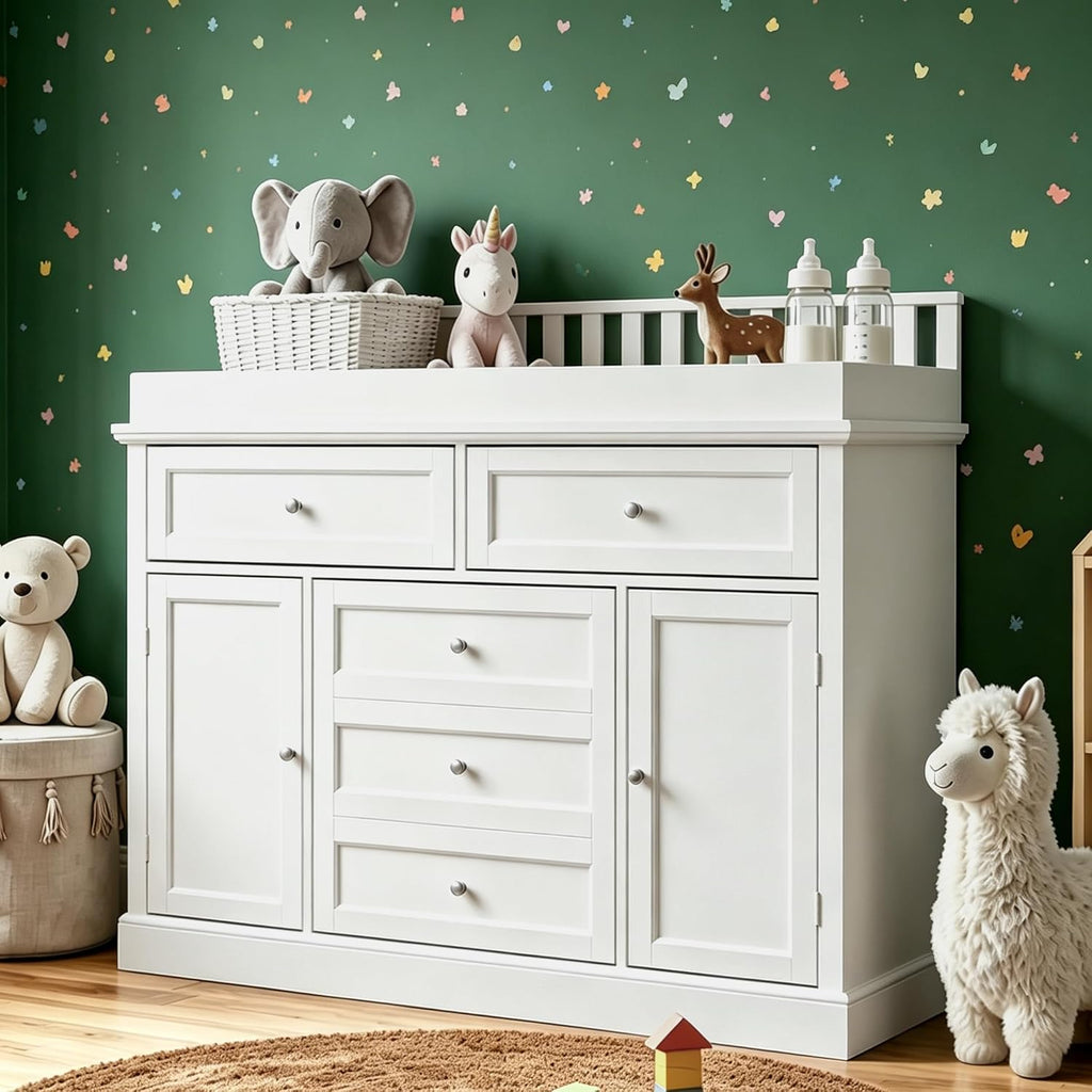 46" Large White Baby Kids Dresser with a Removable Changing Top | Large Chest of Drawers Dresser , 5 Storage Drawers