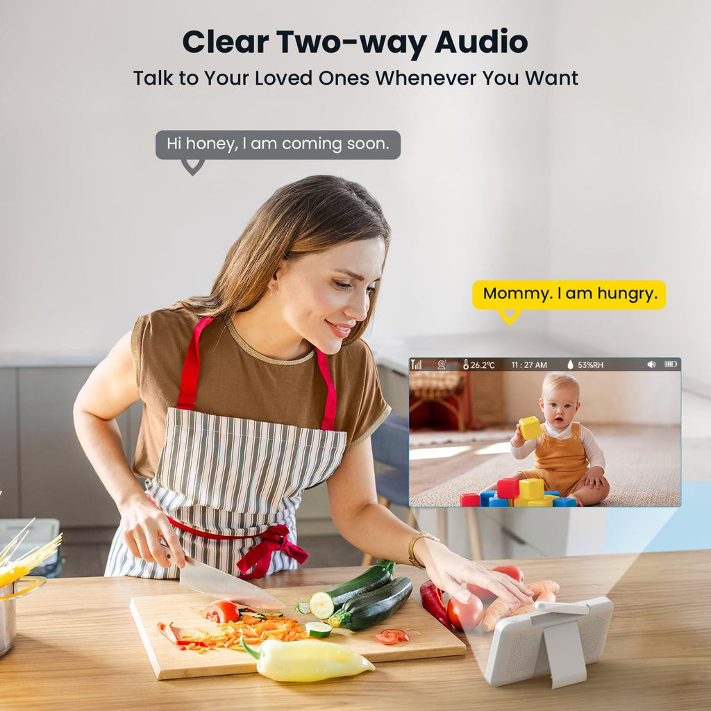 2K UHD Baby Monitor with 2 Cameras, 5" Large Screen Split-Screen