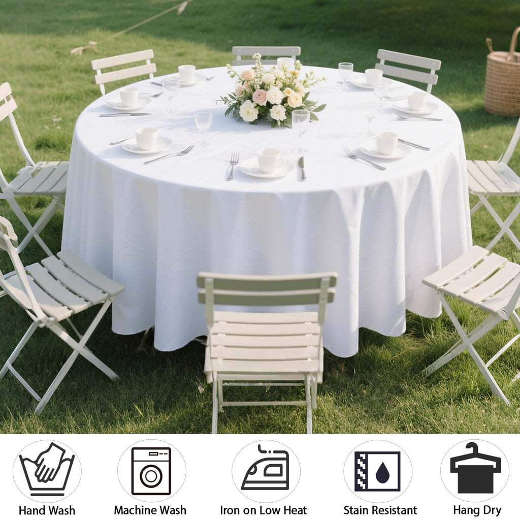 6 Pack 90 Inch Round White Tablecloth Washable Polyester Fabric for Wedding Banquet Holiday Party Table Cover
