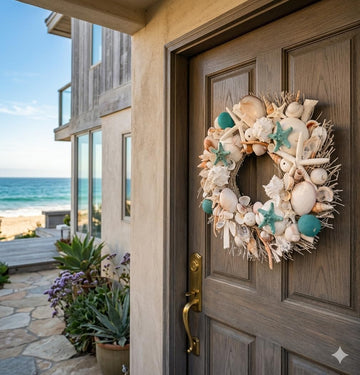 Summer Natural Seashells & Starfish 19 inch Coastal Wreath Natural (Pacific Beach)