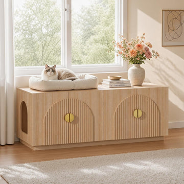 Double Cat Litter Box Enclosure Furniture with Optional Divider