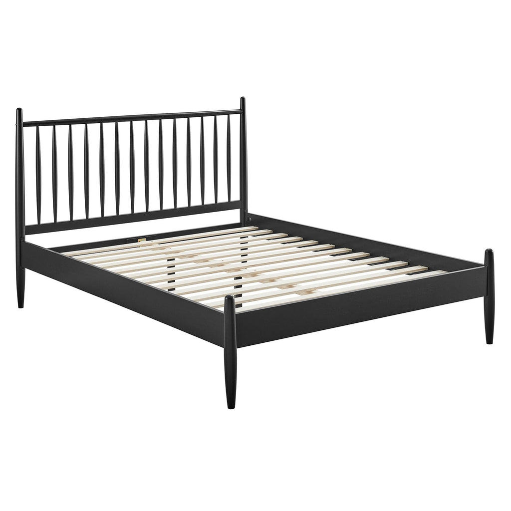 Zane King Size Spindle Bed in Black - Solid Wood Platform Bed Frame with Headboard, No Box Spring Needed