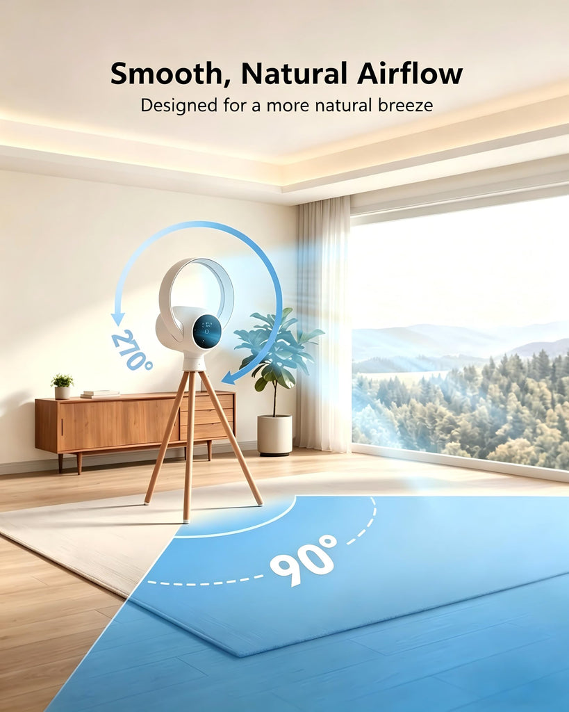 Bladeless Tower Fan , 25ft/s High-Speed Cooling Fan with 20 Speeds & 3 Modes, 270° Tilt & 90° Oscillating Quiet