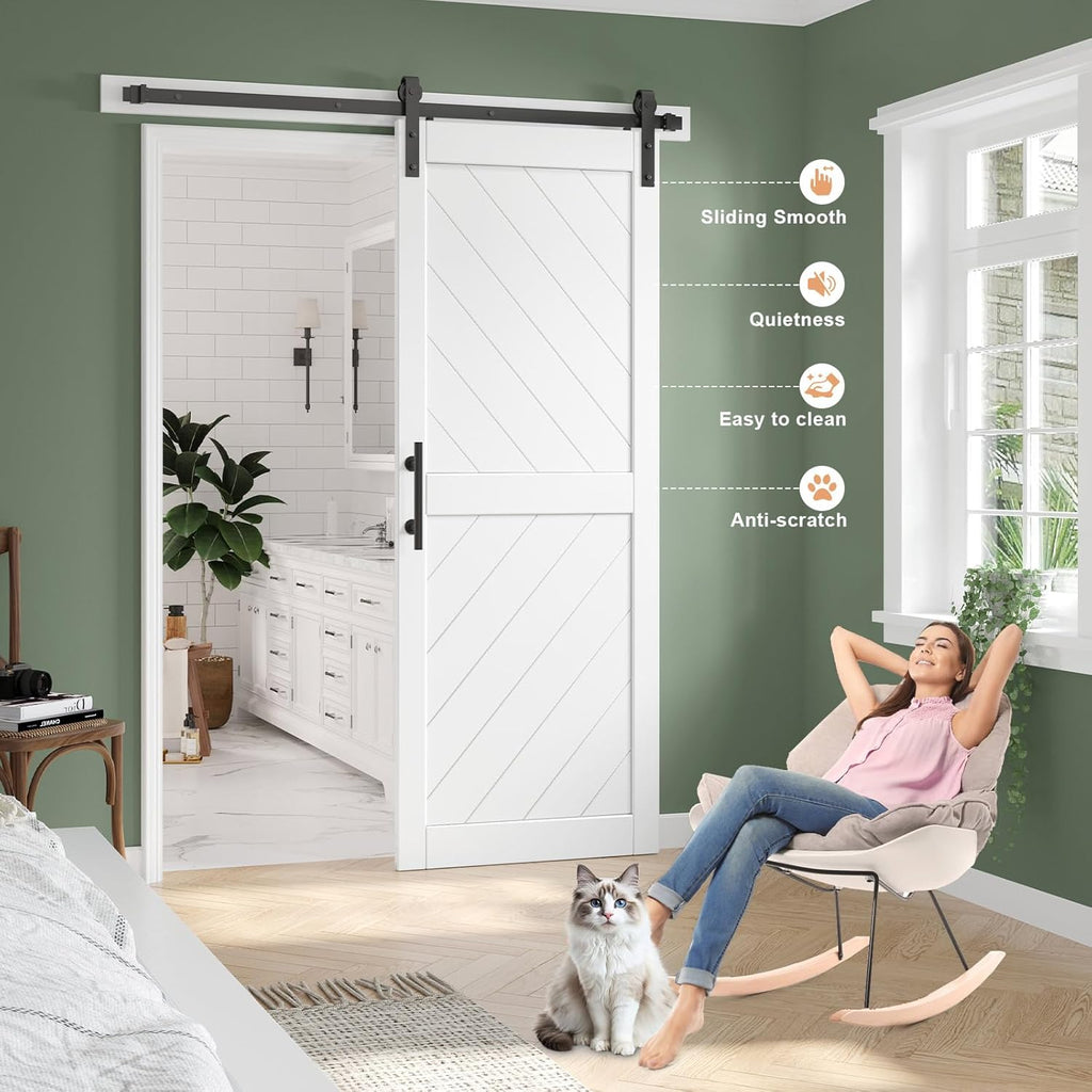 32in x 84in Sliding Barn Door with 5.5FT Barn Door Hardware kit & Handle Included, Solid MDF Wood Sl