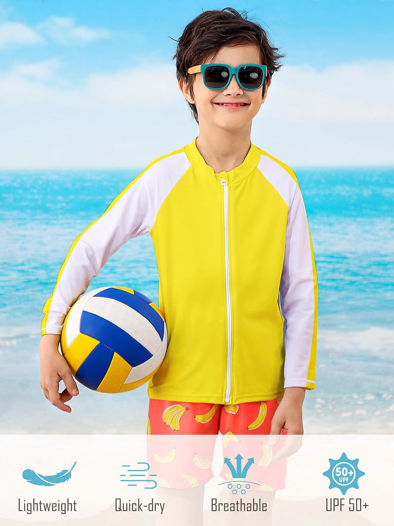 Boys Two Piece Swim Set Zipper Rash Guard Swimsuits Bathing