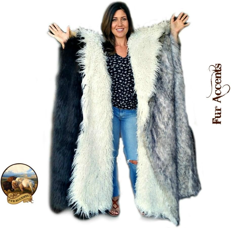 Thick Plush Brown and Ivory Long Hair Mongolian Sheepskin - Llama - Reversible - Shaggy Faux Fur Throw Blanket