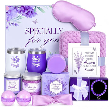 Spa Gift Basket for Women, 12-Piece Birthday Gift Set with Blanket & Tumblers