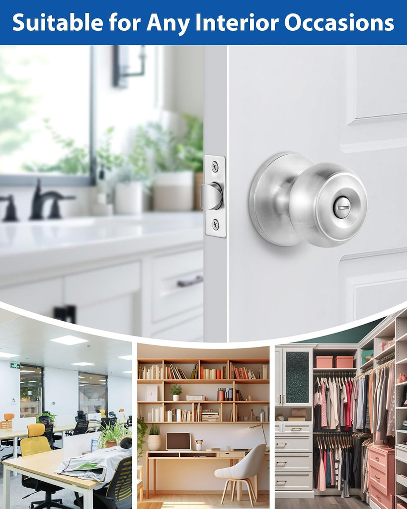 5 Pack Interior Door Knobs Keyless, Brushed Nickel Privacy Door Knob, Round Ball Bath/Bed Door Locks