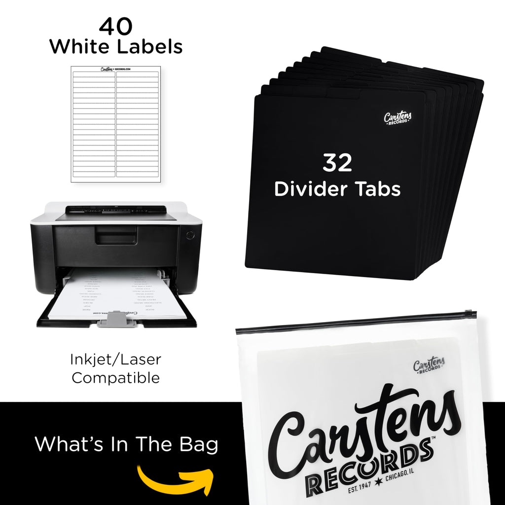 Heavy Duty Vinyl Album Dividers, 12", Black, Set of 32, Personalizable