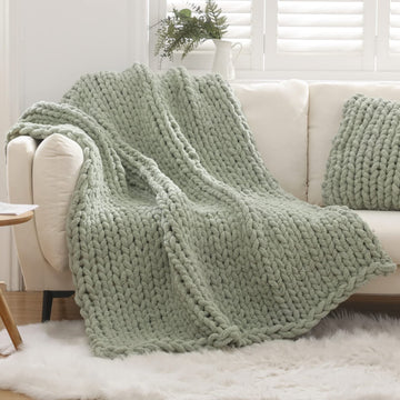 Chunky Knit Blanket for Couch 51"×63" Sage Green