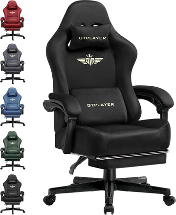 Big and Tall Gaming Chair Fabric with Pocket Spring Cushion, High Back Ergonomic Computer Chair with Footrest for