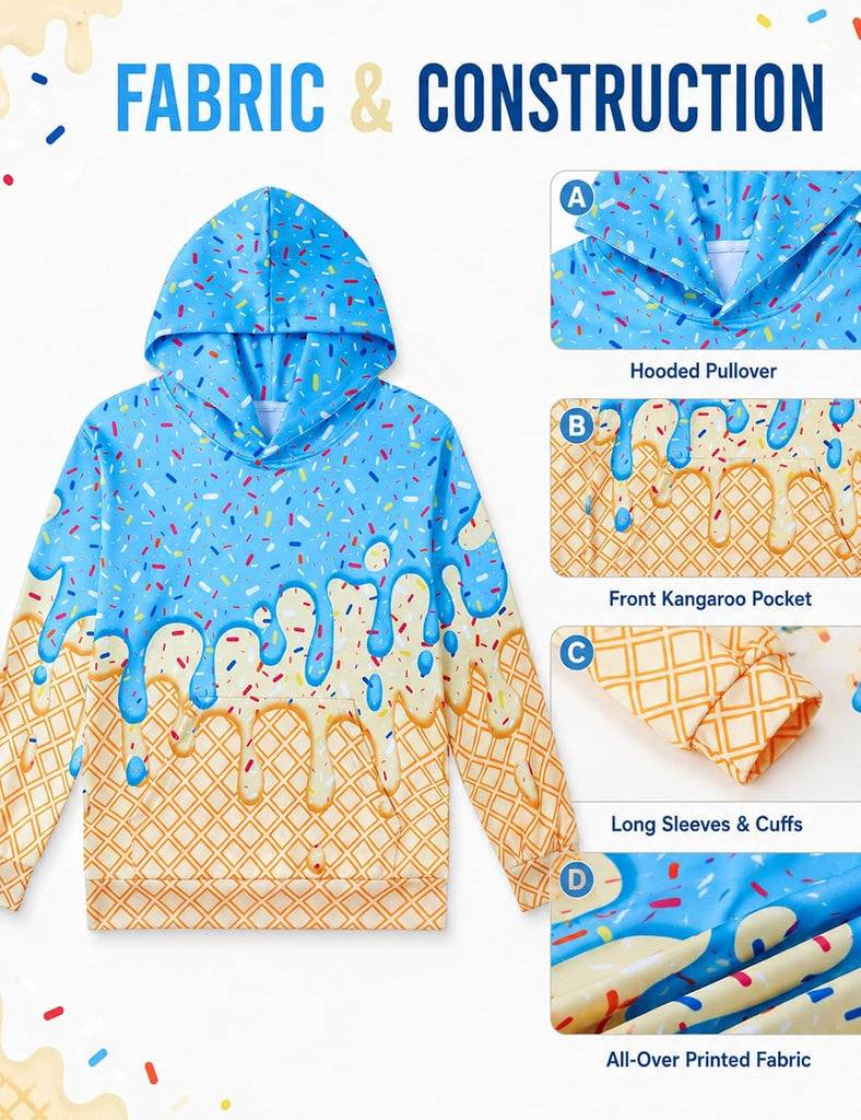Boys Hoodies Ice Cream Baseball Pullover Sweatshirts